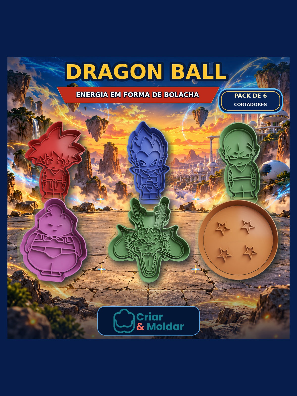 Pack Dragon Ball com 6 cortadores de bolachas