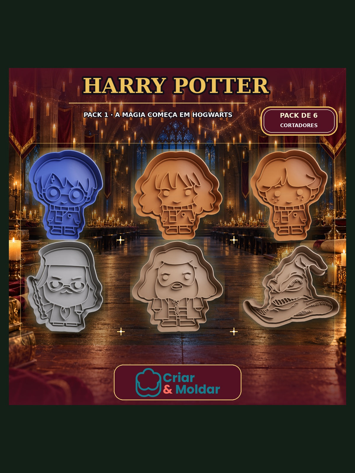 Pack Harry Potter 1 com 6 cortadores de bolachas