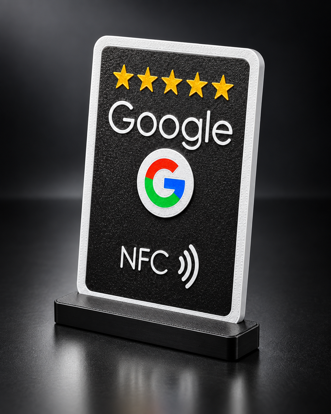 Placa NFC Google para avaliações — vista em perspetiva