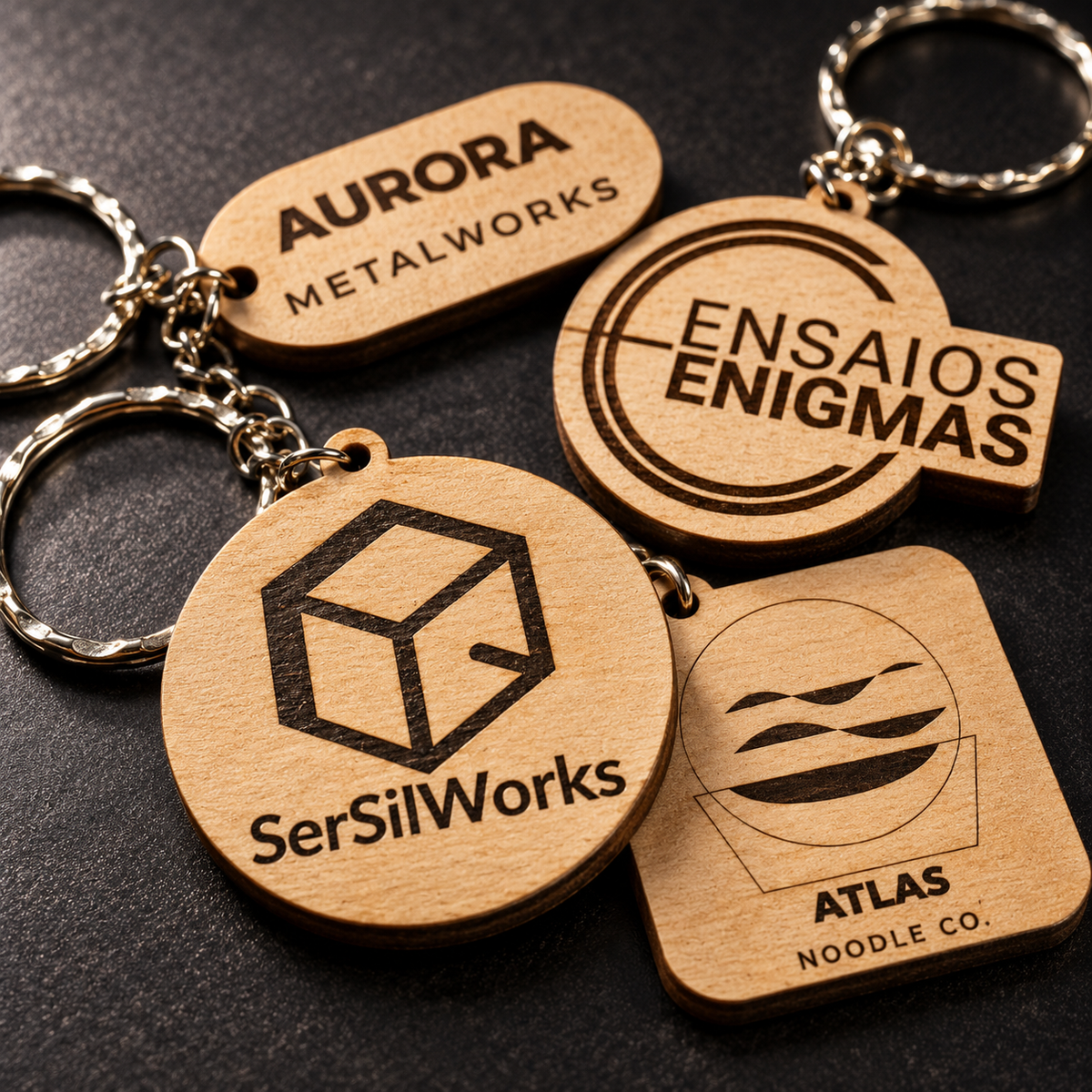 Porta-chaves MDF personalizados com logótipos de empresas
